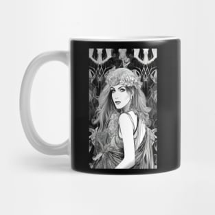 Super cool drawing of a cute girl - boho - nature - flower child - trippy Hippie Mug